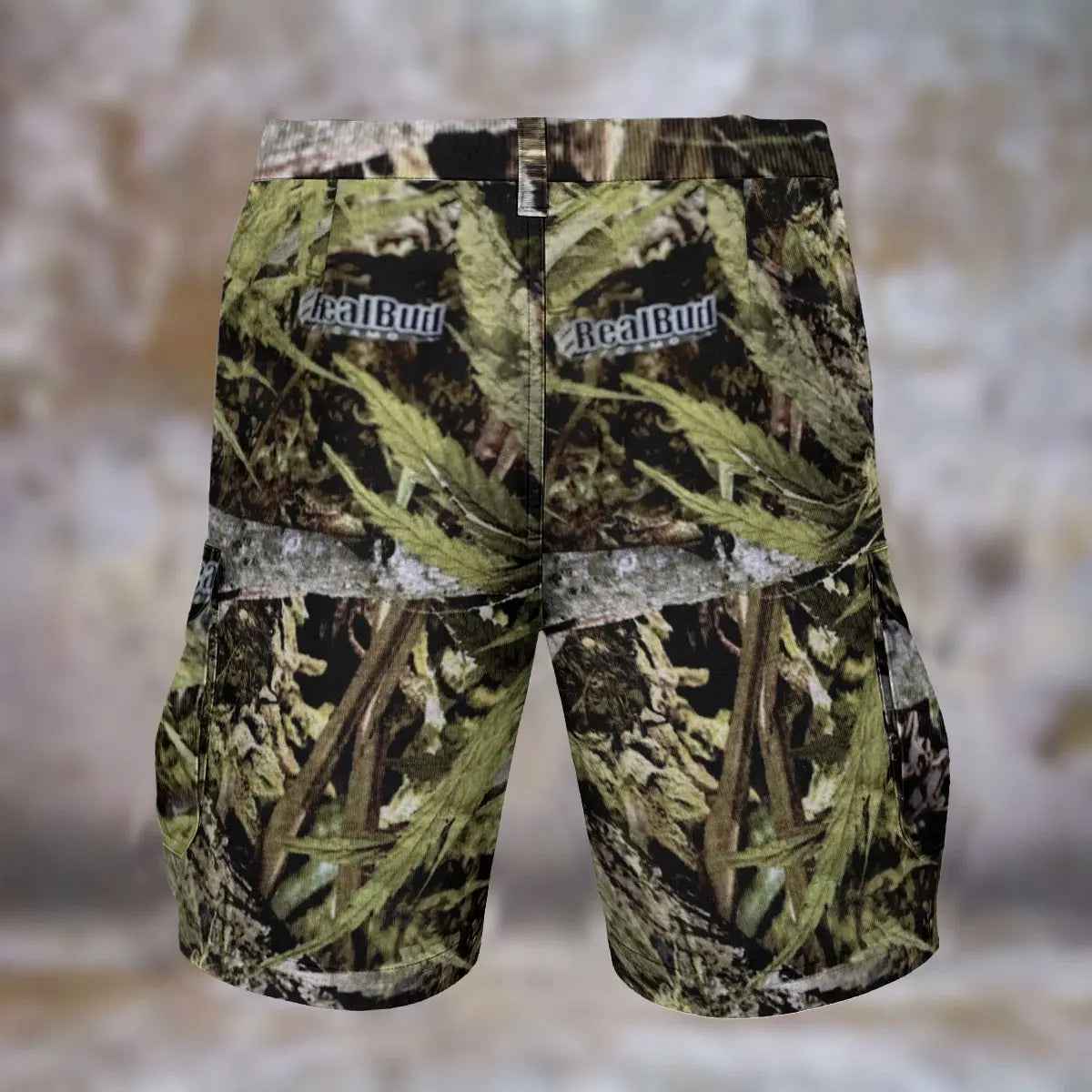 RealBud Camo Cargo Shorts for Men - Stylish and Functional Denim Fabric with Cannabis Print - RealBud Camo