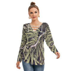 Women's Long Sleeve Neckline Tie Sweatshirt